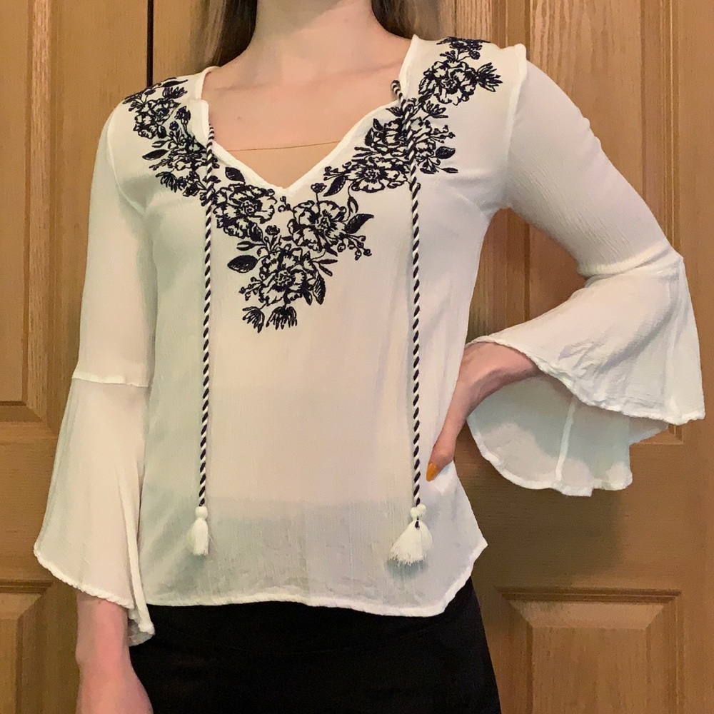 white flowy top